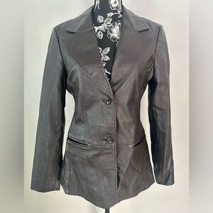 Vintage Y2K dark chocolate brown leather jacket